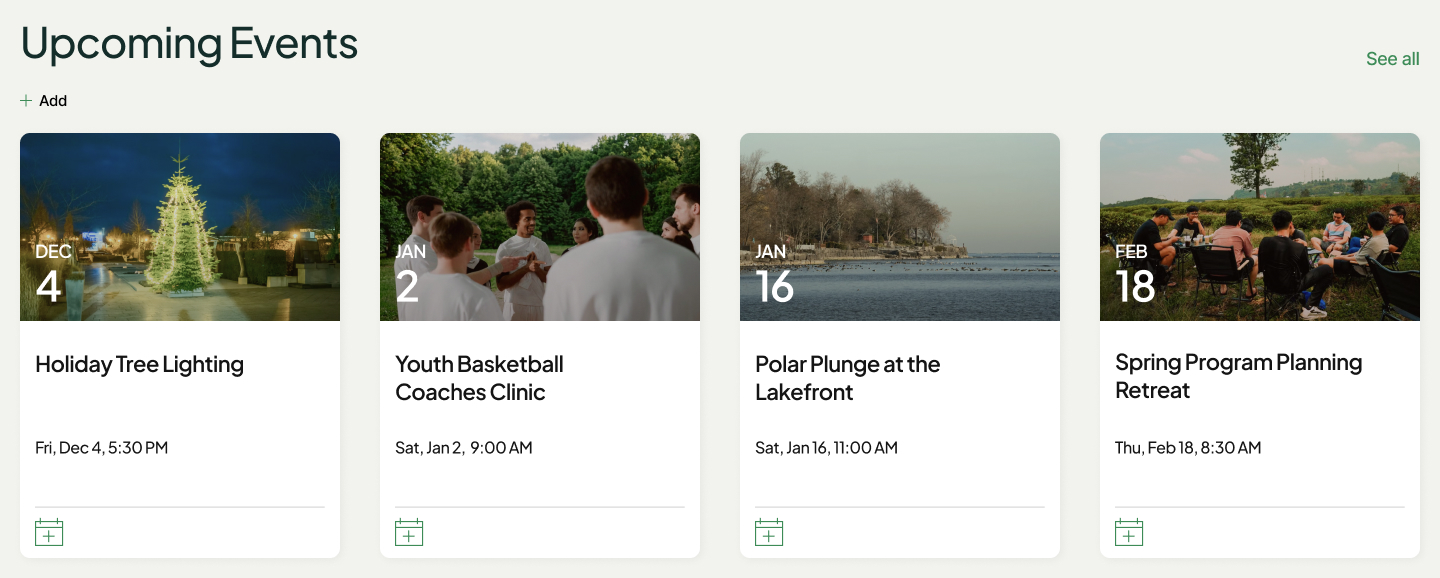 Parks and Recreation Department Intranet Upcoming Events