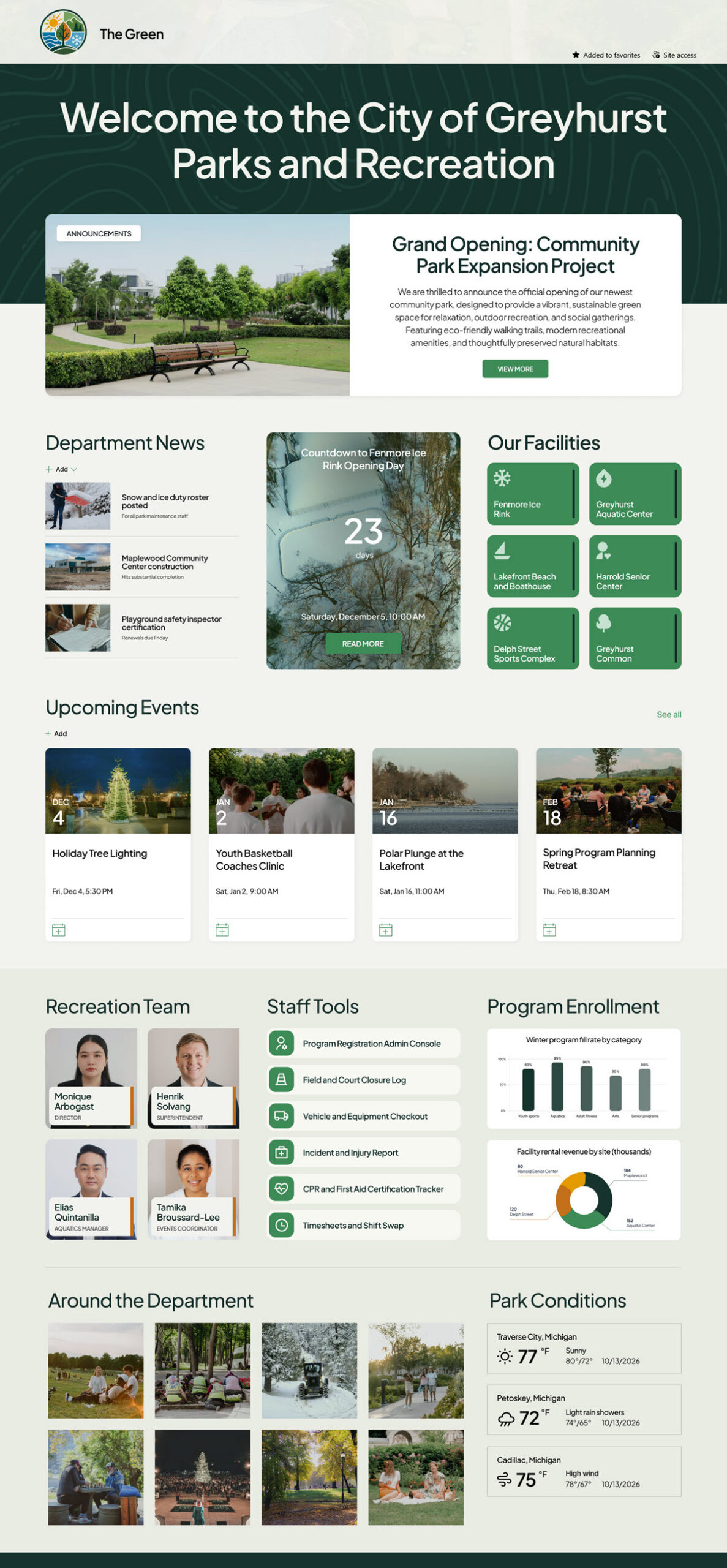 Parks and Recreation Department Intranet Homepage