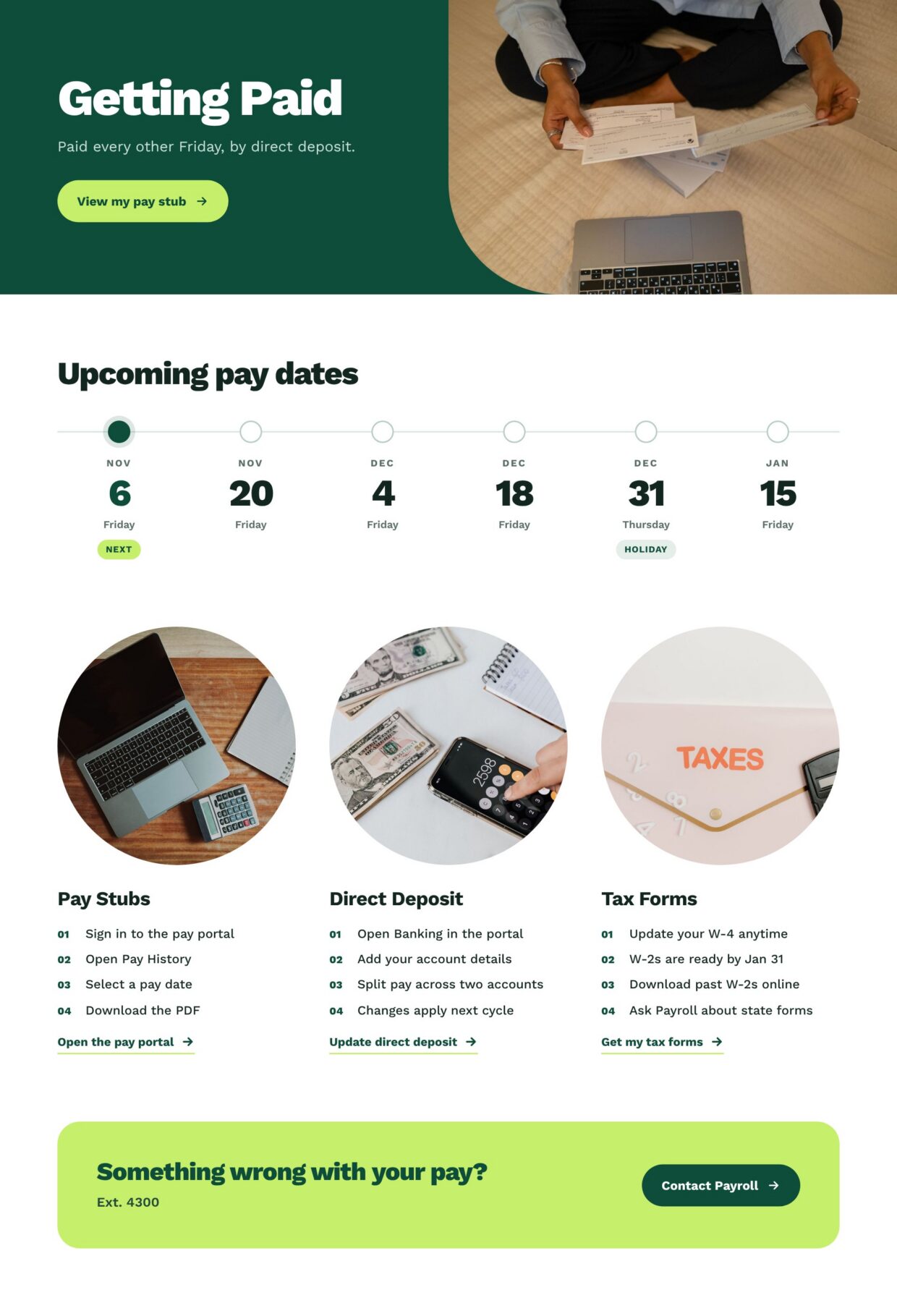 Payroll and Pay Schedule Page