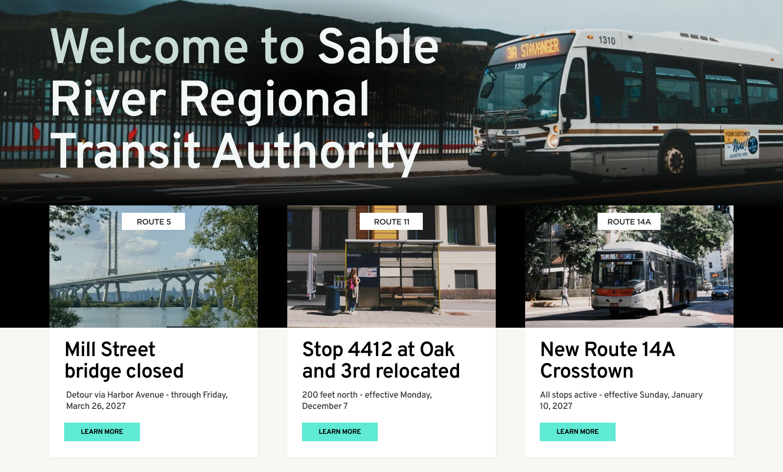 Public Transit Authority Intranet Hero with Call to Action