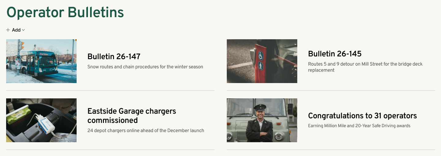 Public Transit Authority Intranet Operator Bulletins