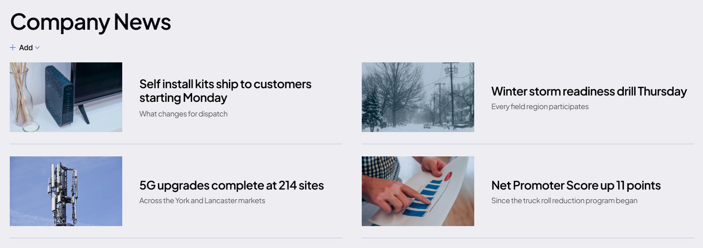 Telecom Provider Intranet Company News